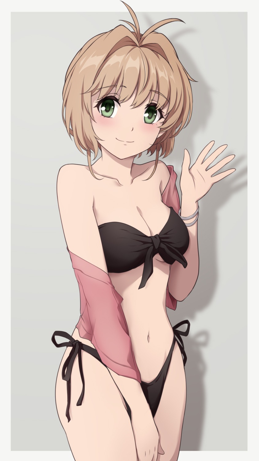 bikini card_captor_sakura cleavage kinomoto_sakura laofuzi_dai_bansho open_shirt see_through swimsuits