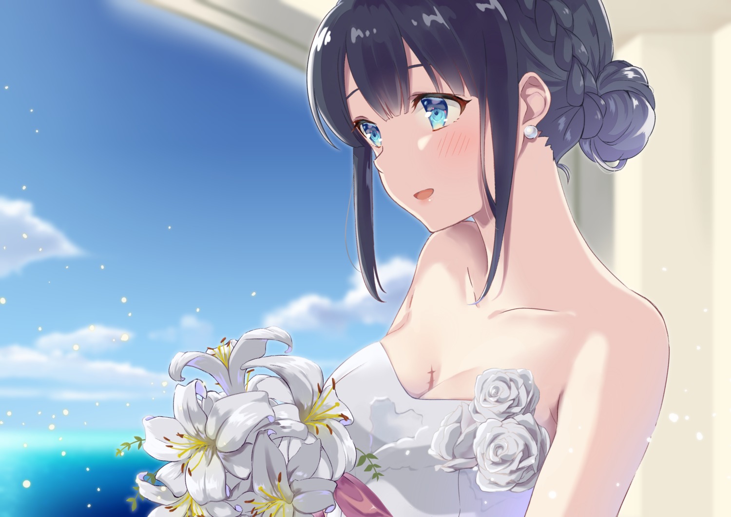 aobategolove cleavage dress makinohara_shouko no_bra seishun_buta_yarou wedding_dress