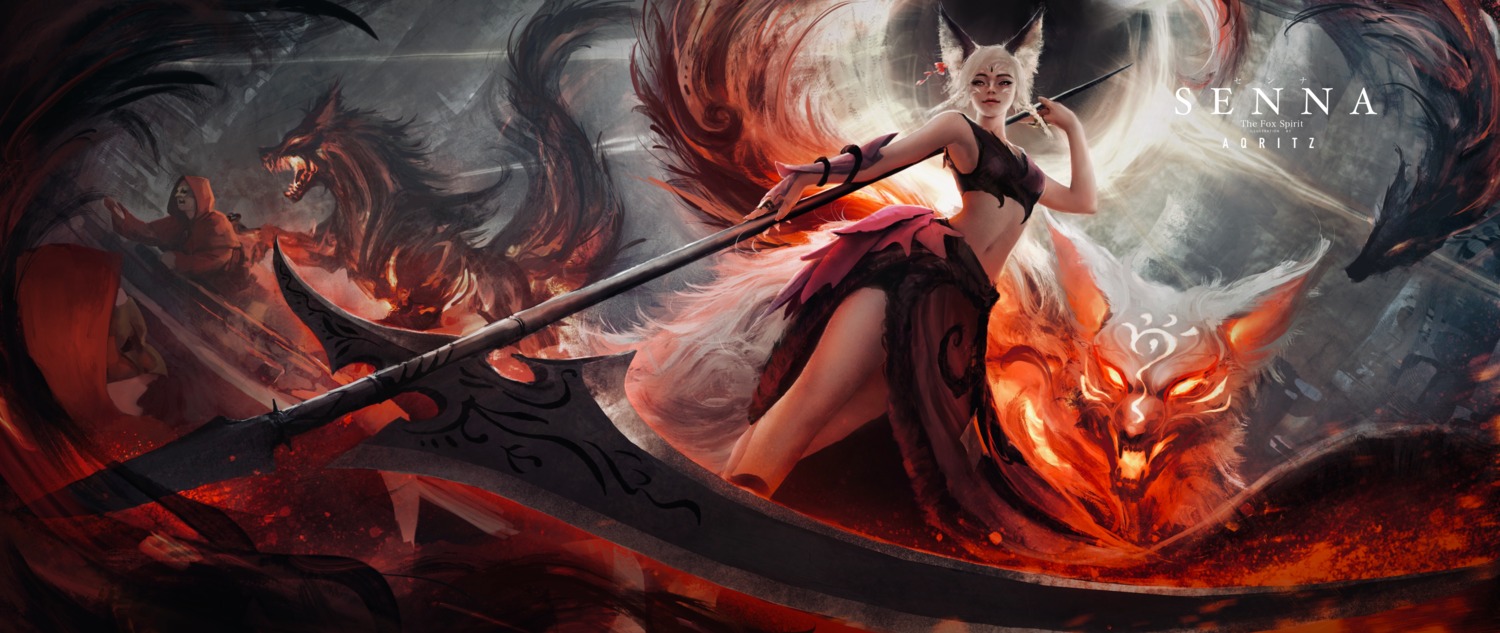animal_ears aqritz kitsune monster tail weapon