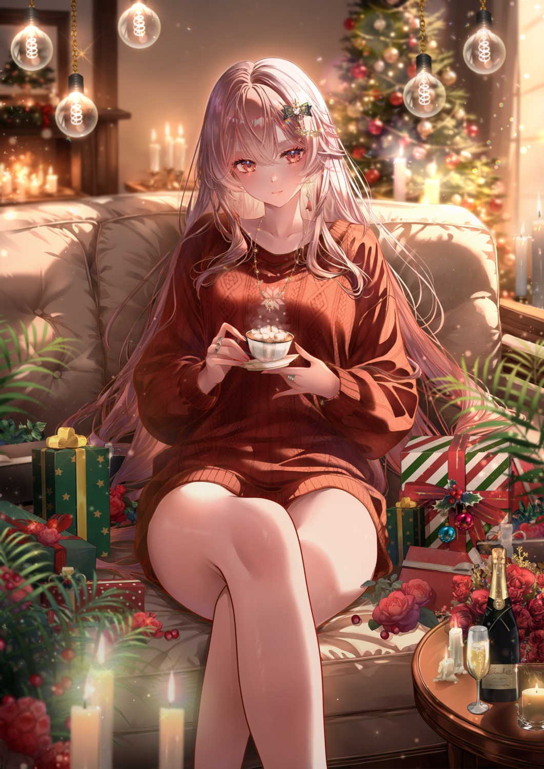 christmas detexted hololive hololive_english miyu_(miyulein) mori_calliope sweater