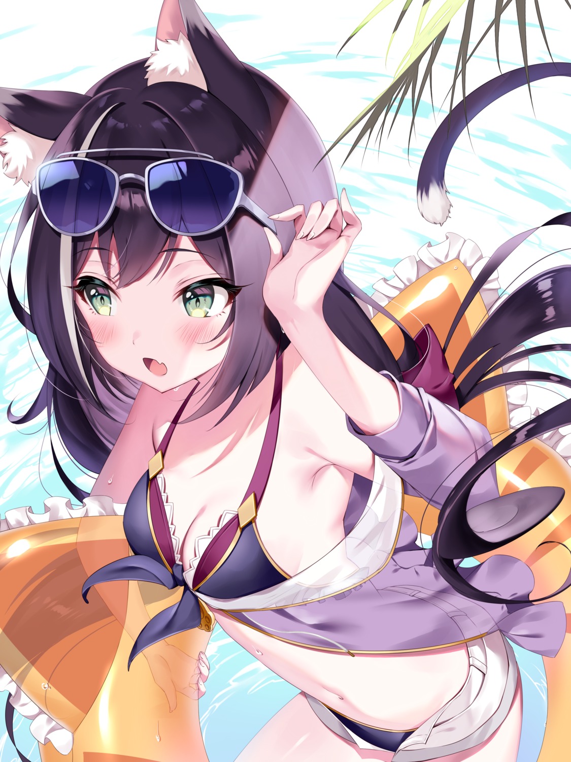 animal_ears bikini cleavage karyl_(princess_connect) megane open_shirt princess_connect! princess_connect!_re:dive swimsuits tail tatejima_uri