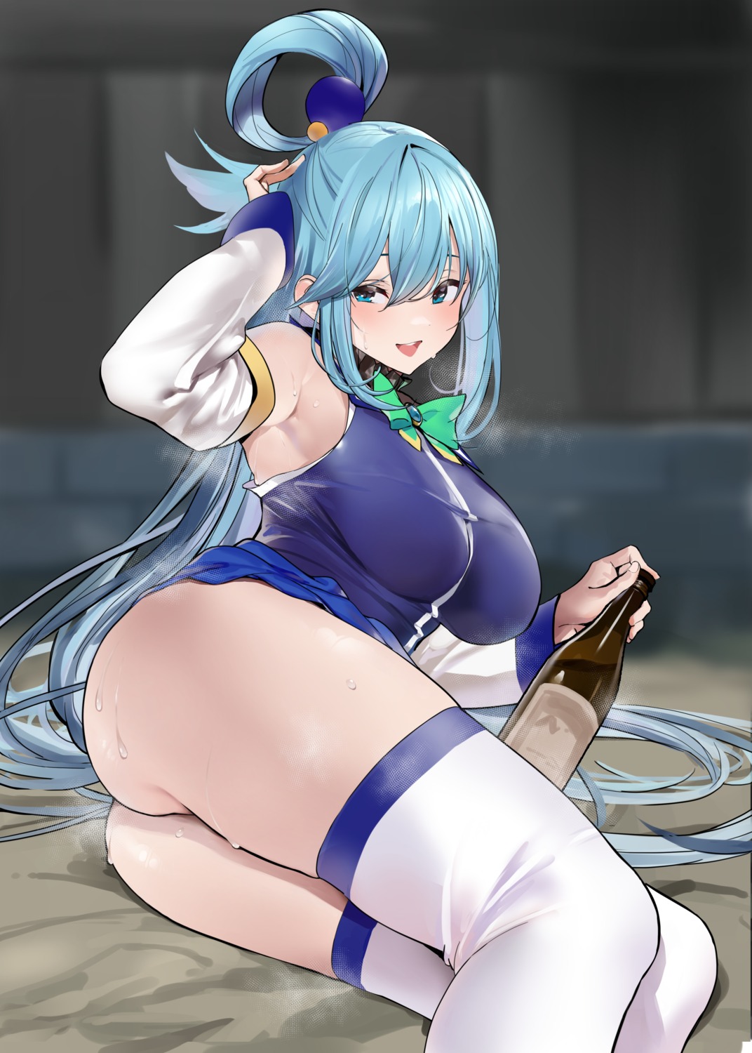 aqua_(konosuba) ass jikatarou kono_subarashii_sekai_ni_shukufuku_wo! nopan skirt_lift thighhighs wet