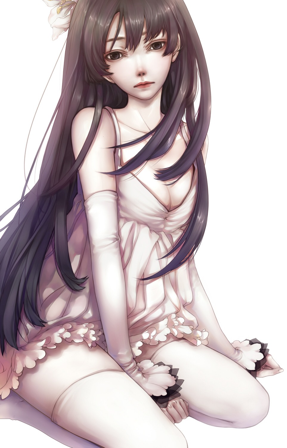 chm cleavage dress thighhighs
