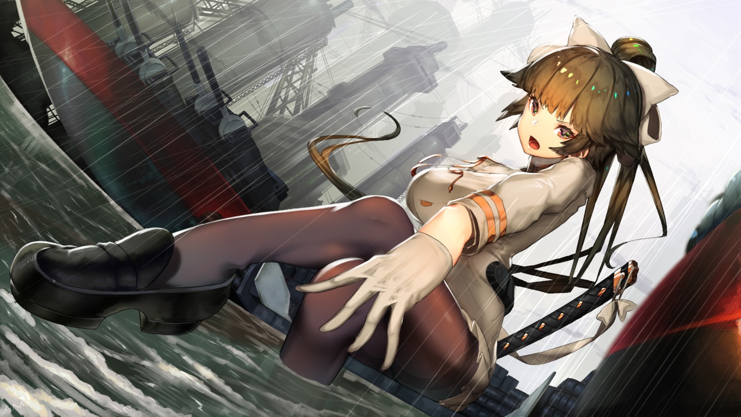 azur_lane kumanoi_azuki pantyhose sword takao_(azur_lane) uniform wet