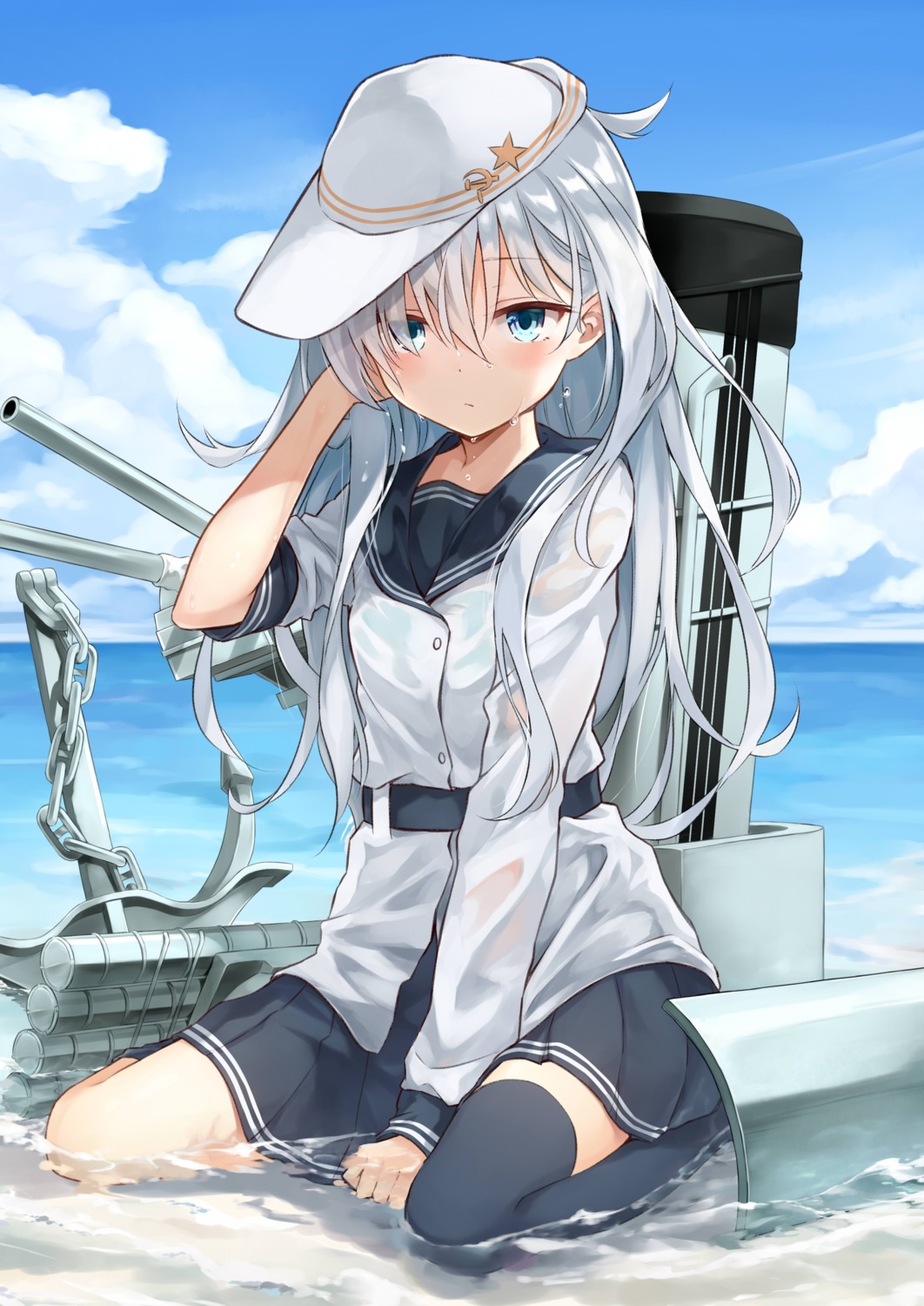 azuuru hibiki_(kancolle) kantai_collection seifuku thighhighs verniy_(kancolle) wet wet_clothes