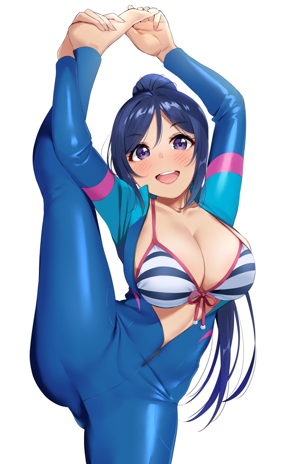 bikini_top bodysuit cleavage igarashi_kyouhei love_live!_sunshine!! matsuura_kanan open_shirt swimsuits