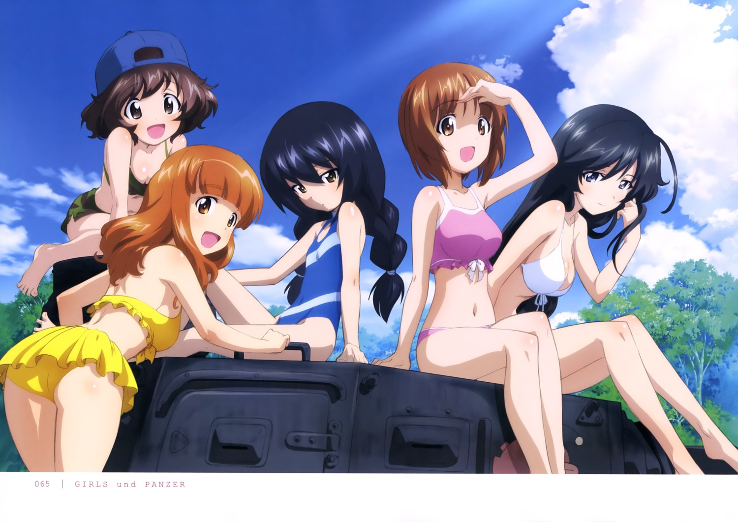 akiyama_yukari ass bikini cleavage girls_und_panzer isuzu_hana nishizumi_miho reizei_mako sugimoto_isao swimsuits takebe_saori