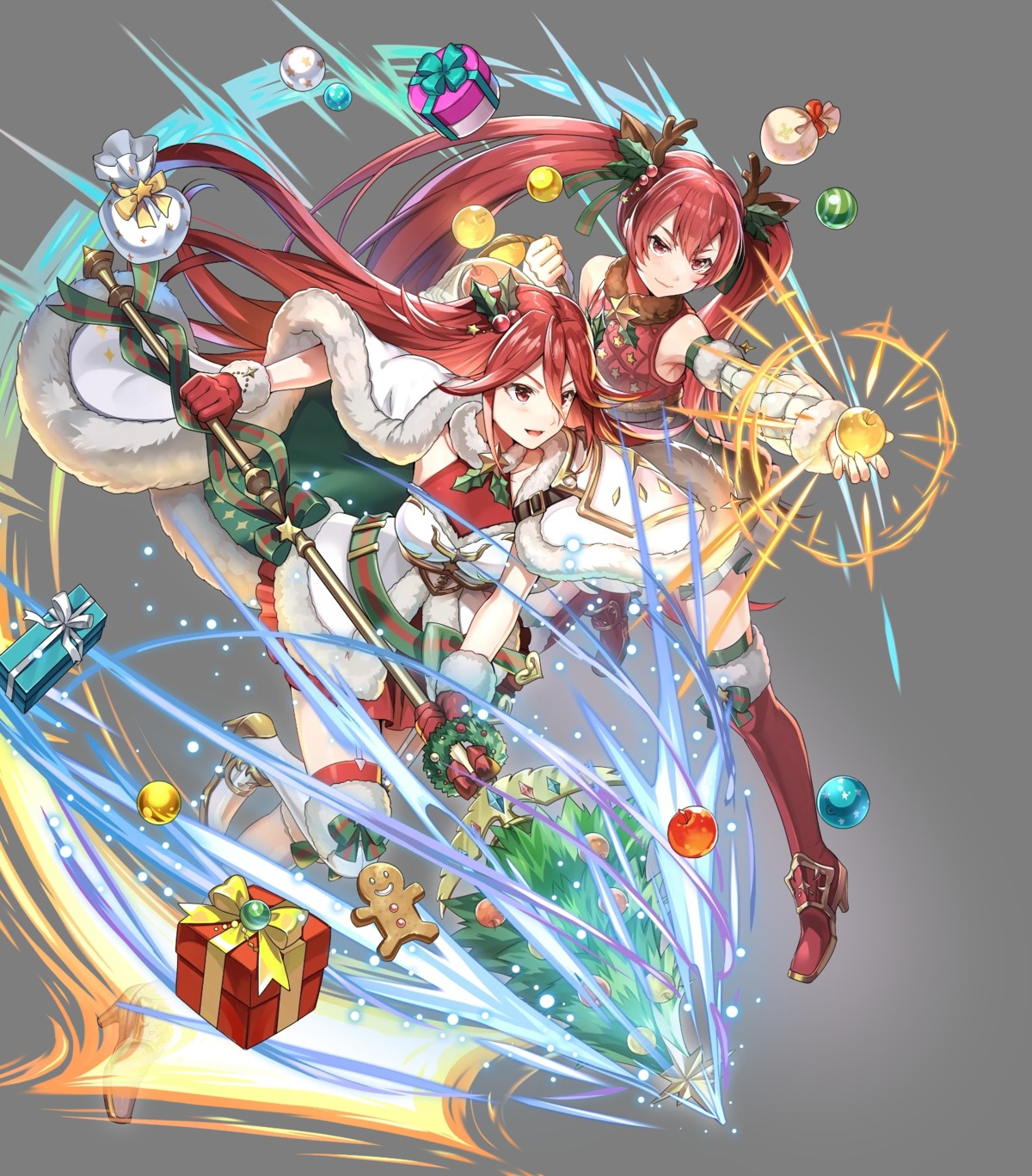 animal_ears armor chachie christmas dress fire_emblem fire_emblem_if fire_emblem_kakusei heels horns nintendo selena_(fire_emblem) stockings thighhighs tiamo weapon