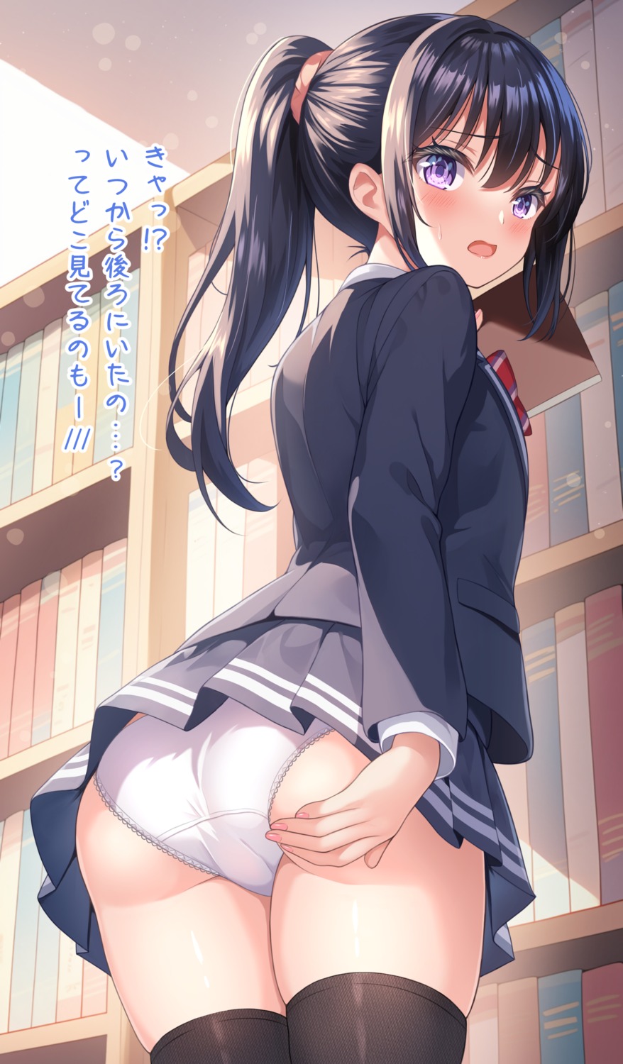 ass nikki_(n2kkey) pantsu seifuku skirt_lift thighhighs