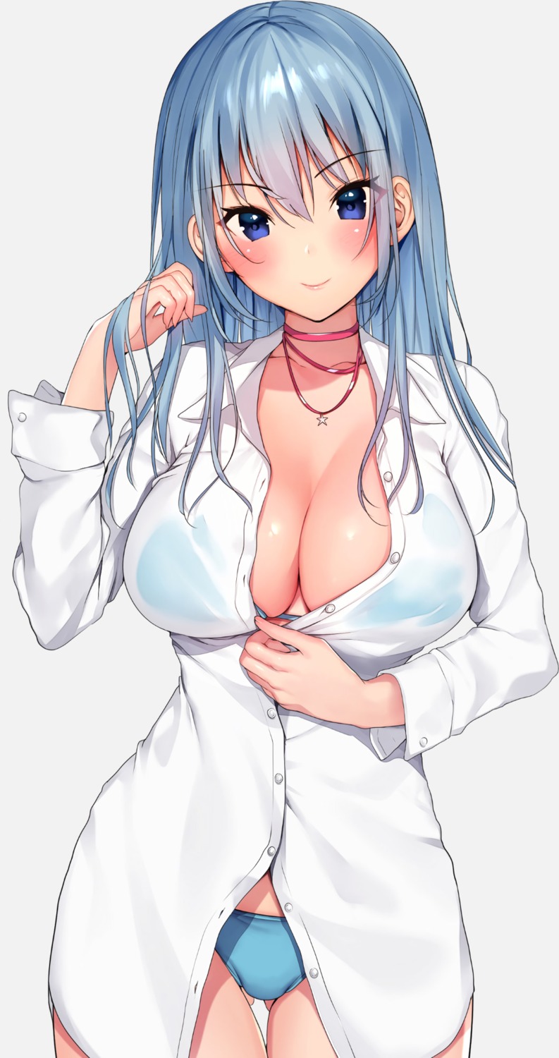 bikini cleavage dress_shirt matarou open_shirt see_through swimsuits