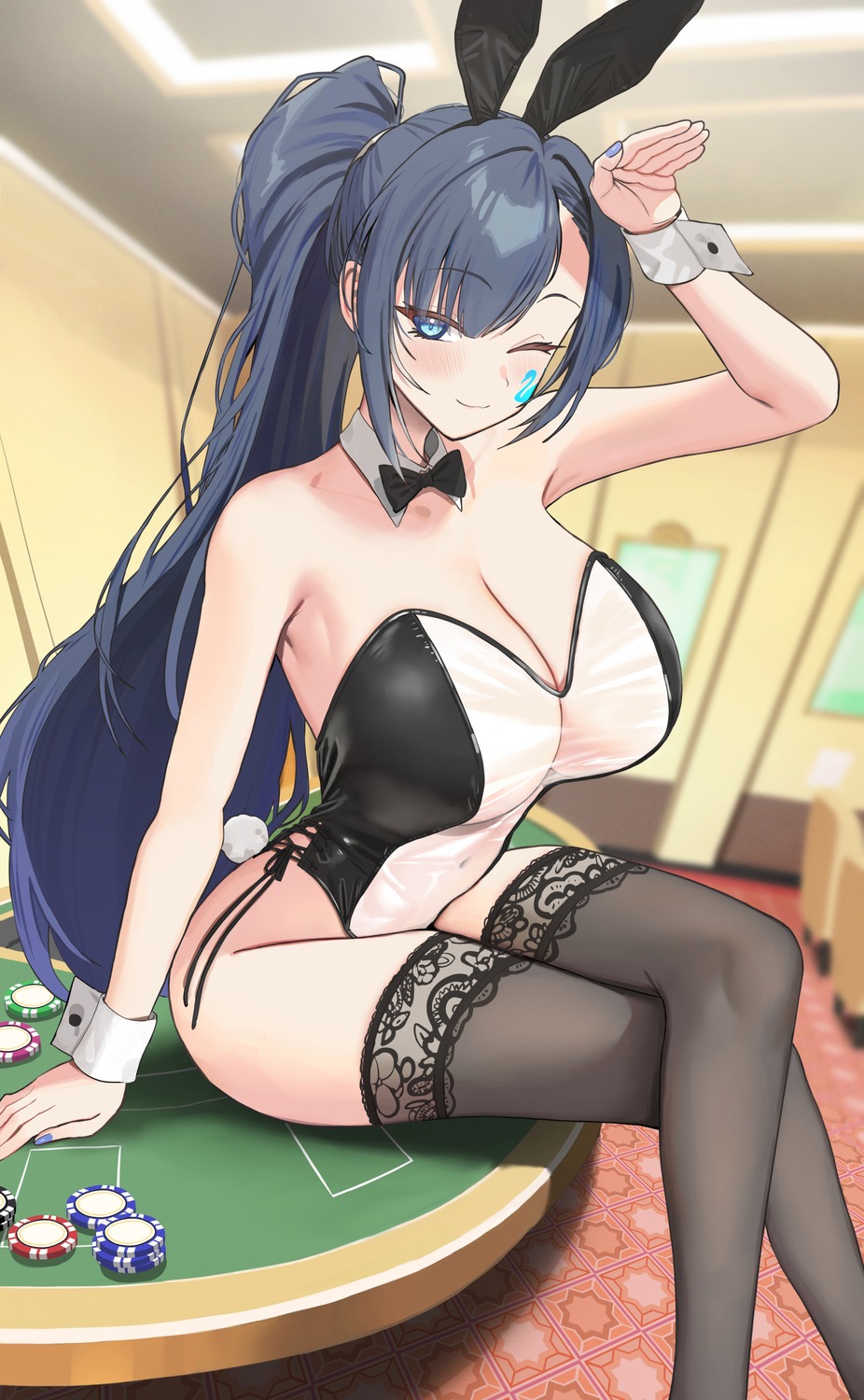 animal_ears bunny_ears bunny_girl electriccross no_bra see_through tail tattoo thighhighs