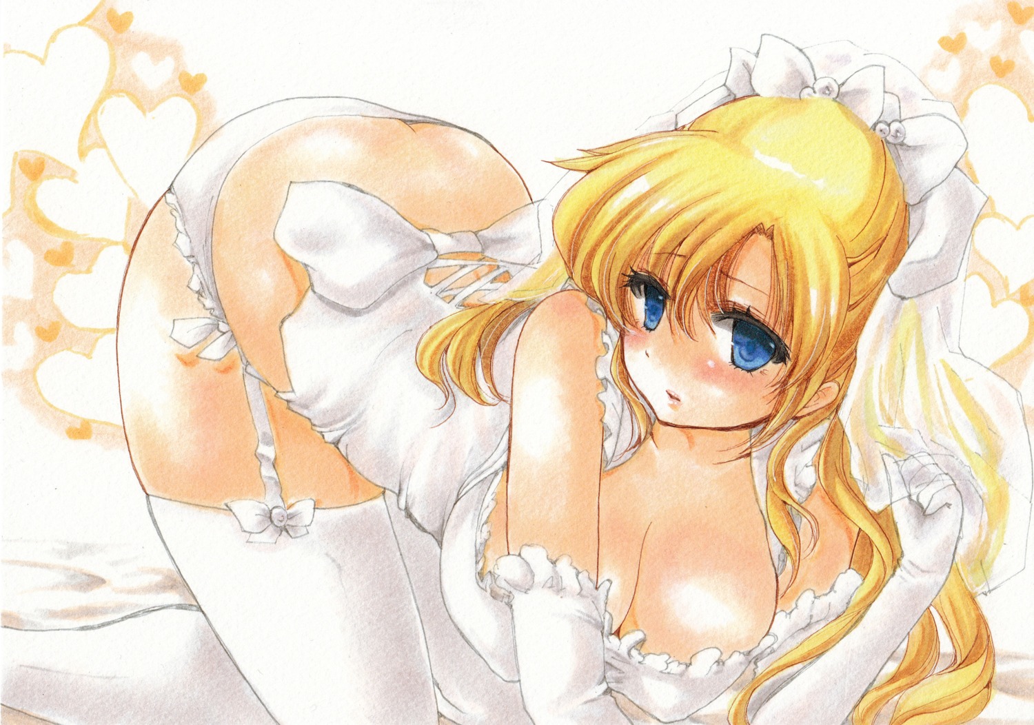 aino_minako ass cleavage dress erect_nipples no_bra pantsu paper_texture sailor_moon stockings thighhighs wedding_dress yurun