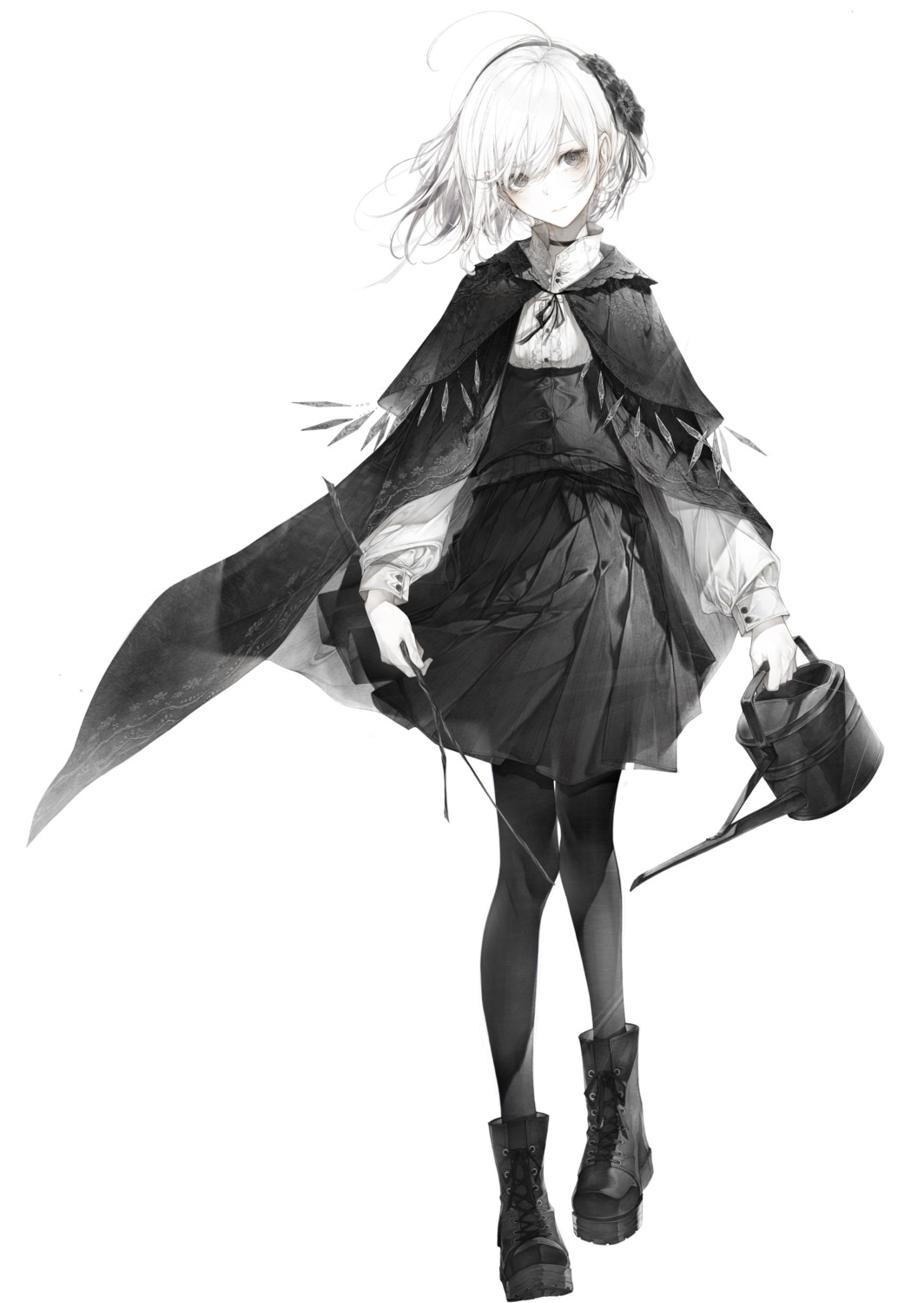 gothic_lolita hito_komoru lolita_fashion monochrome pantyhose see_through skirt_lift