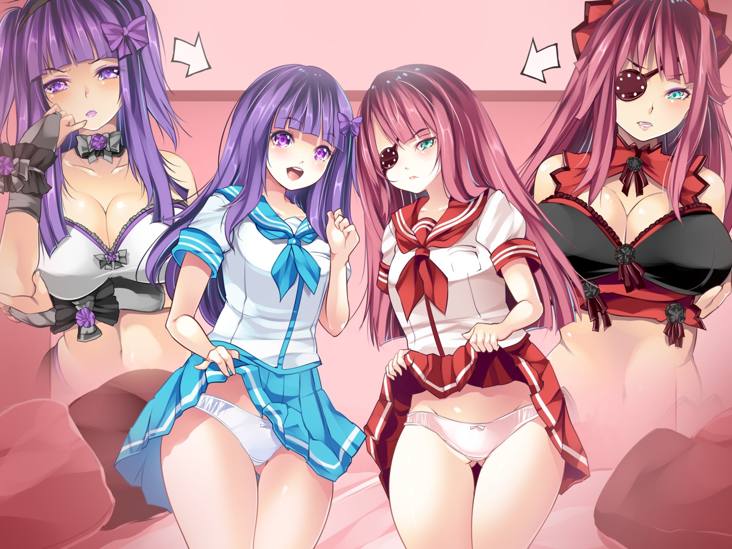 bra breast_hold cleavage eyepatch maki_(seventh_heaven_maxion) pantsu seifuku skirt_lift