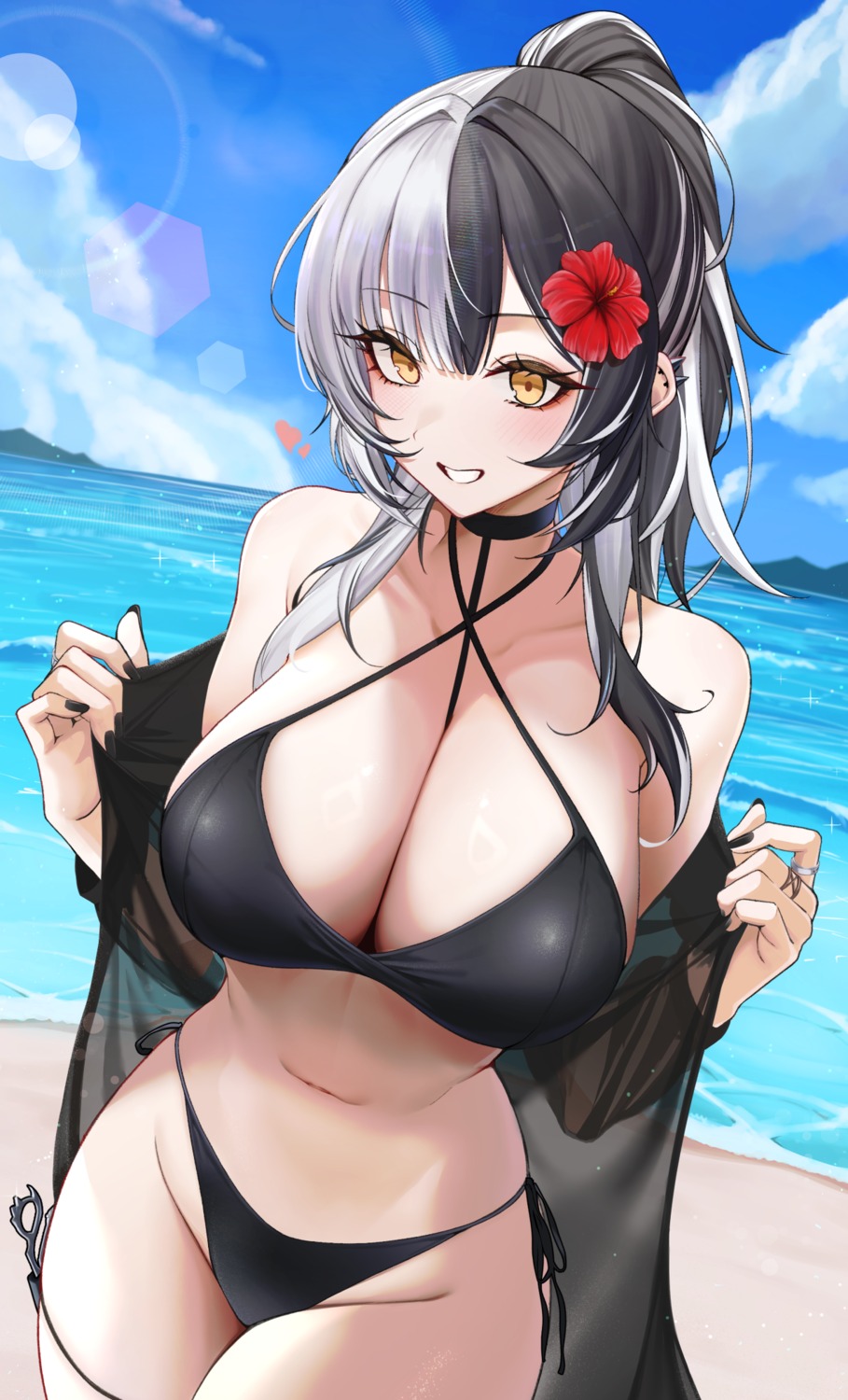 bikini garter hololive hololive_english mintz912 open_shirt see_through shiori_novella swimsuits undressing