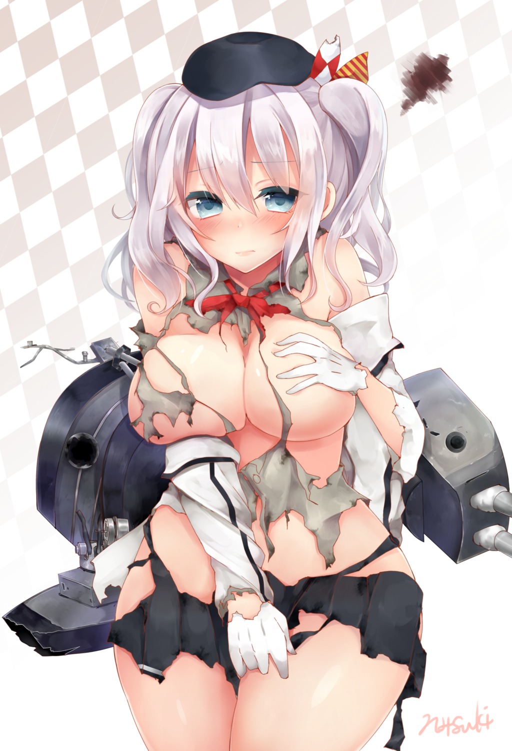 breast_grab breast_hold breasts kantai_collection kashima_(kancolle) natsuki_(ukiwakudasai) no_bra nopan torn_clothes uniform