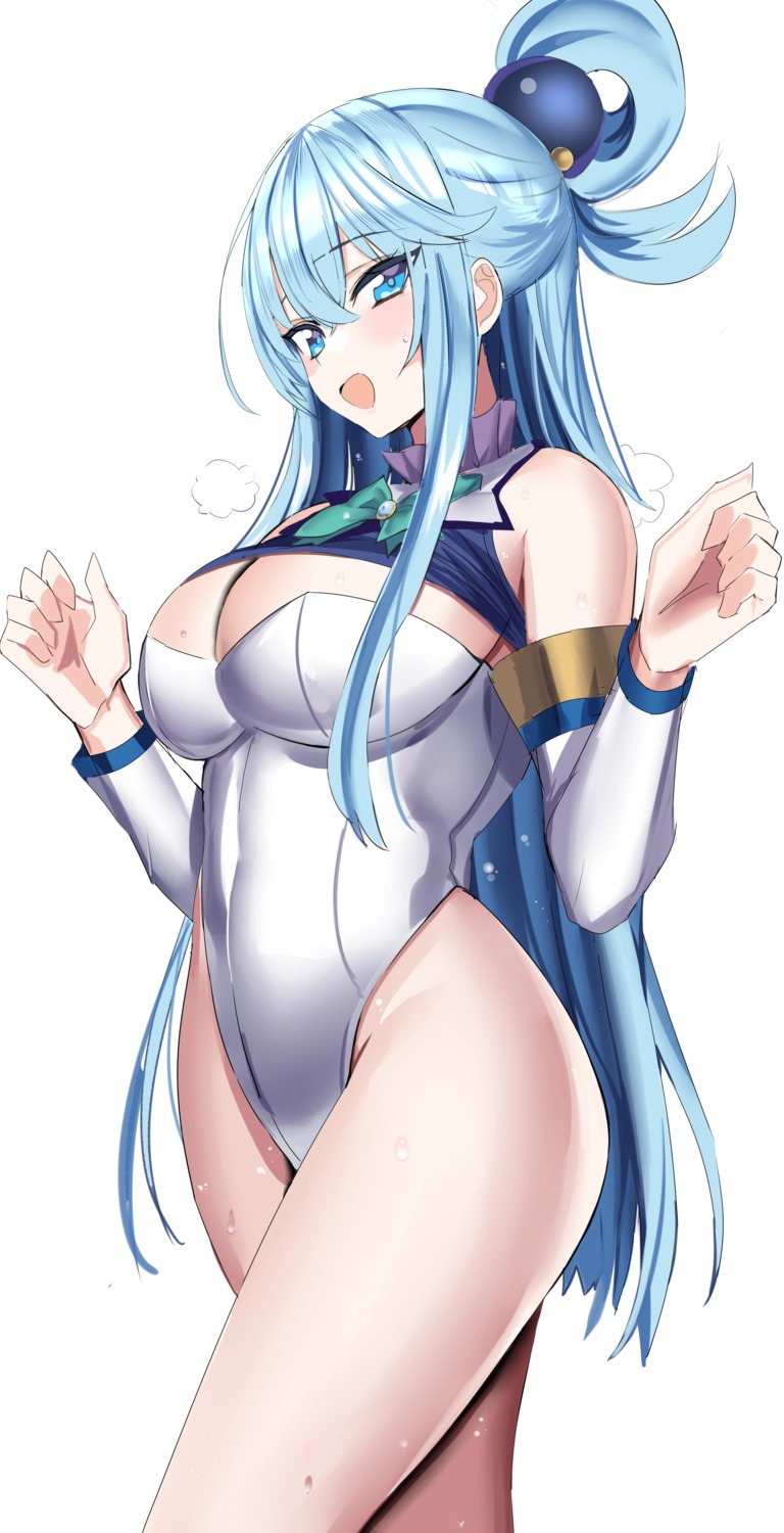 aqua_(kono_subarashii_sekai_ni_shukufuku_wo!) cleavage hanasaka_houcha kono_subarashii_sekai_ni_shukufuku_wo! leotard no_bra shirt_lift