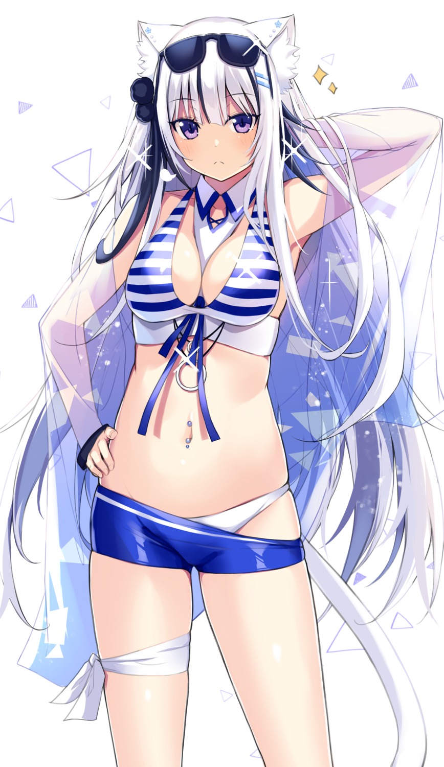 animal_ears bikini kurebayashi_noe megane nekomimi swimsuits tail wardrobe_malfunction