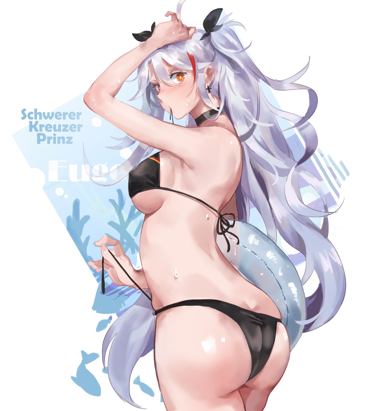 ass azur_lane bikini erect_nipples narakuuu prinz_eugen_(azur_lane) swimsuits underboob undressing