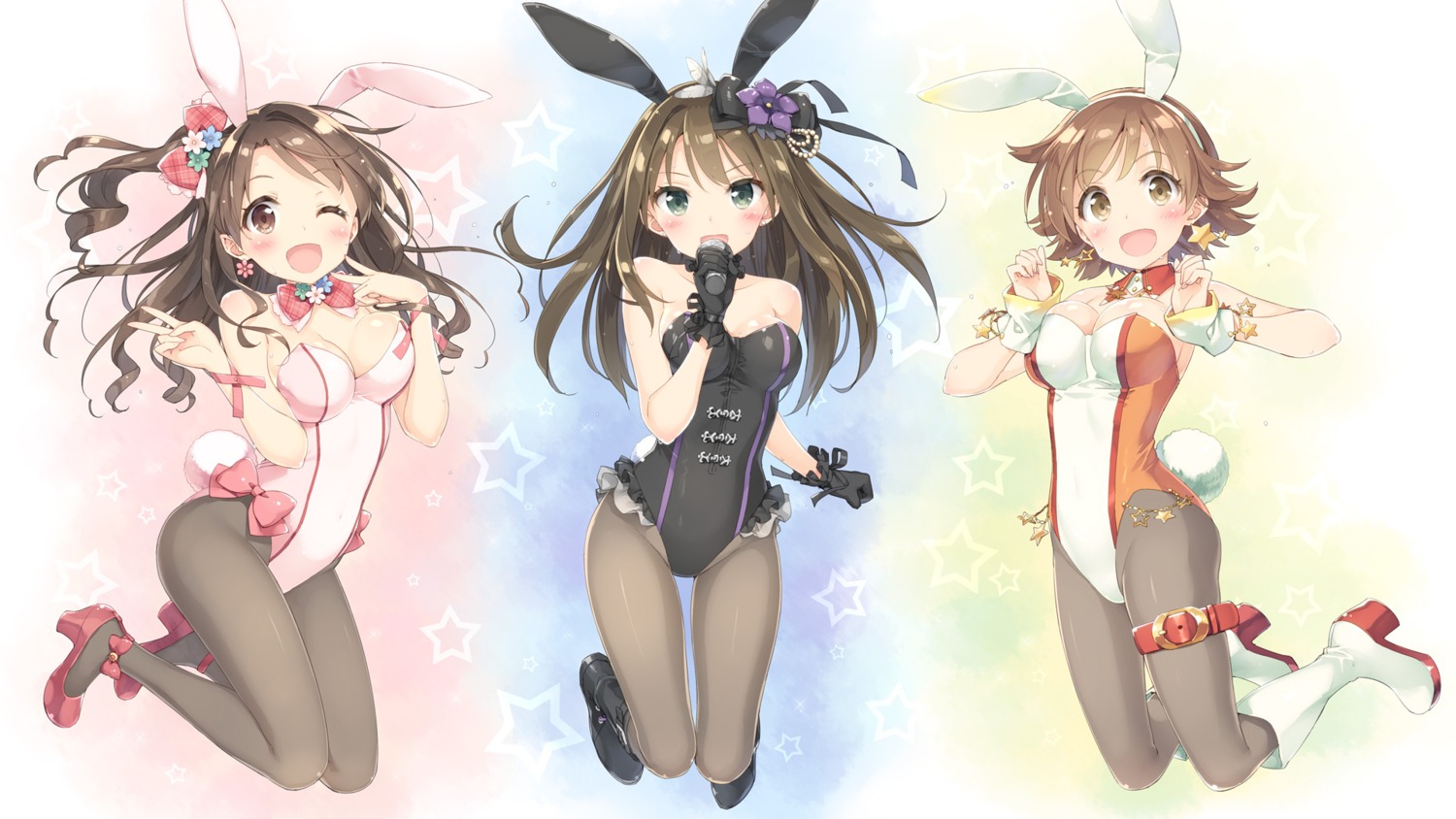 animal_ears bunny_ears bunny_girl cleavage heels honda_mio kani_biimu pantyhose shibuya_rin shimamura_uzuki tail the_idolm@ster the_idolm@ster_cinderella_girls