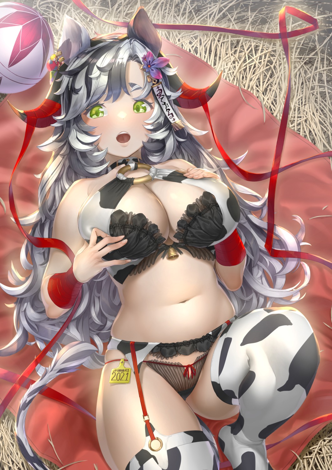 animal_ears bra cleavage garter_belt horns kawarage pantsu stockings tail thighhighs