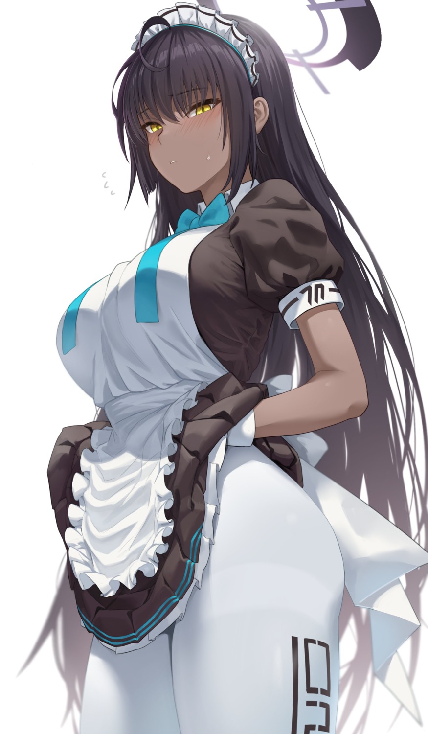 blue_archive chagama_teishoku halo kakudate_karin maid pantyhose skirt_lift