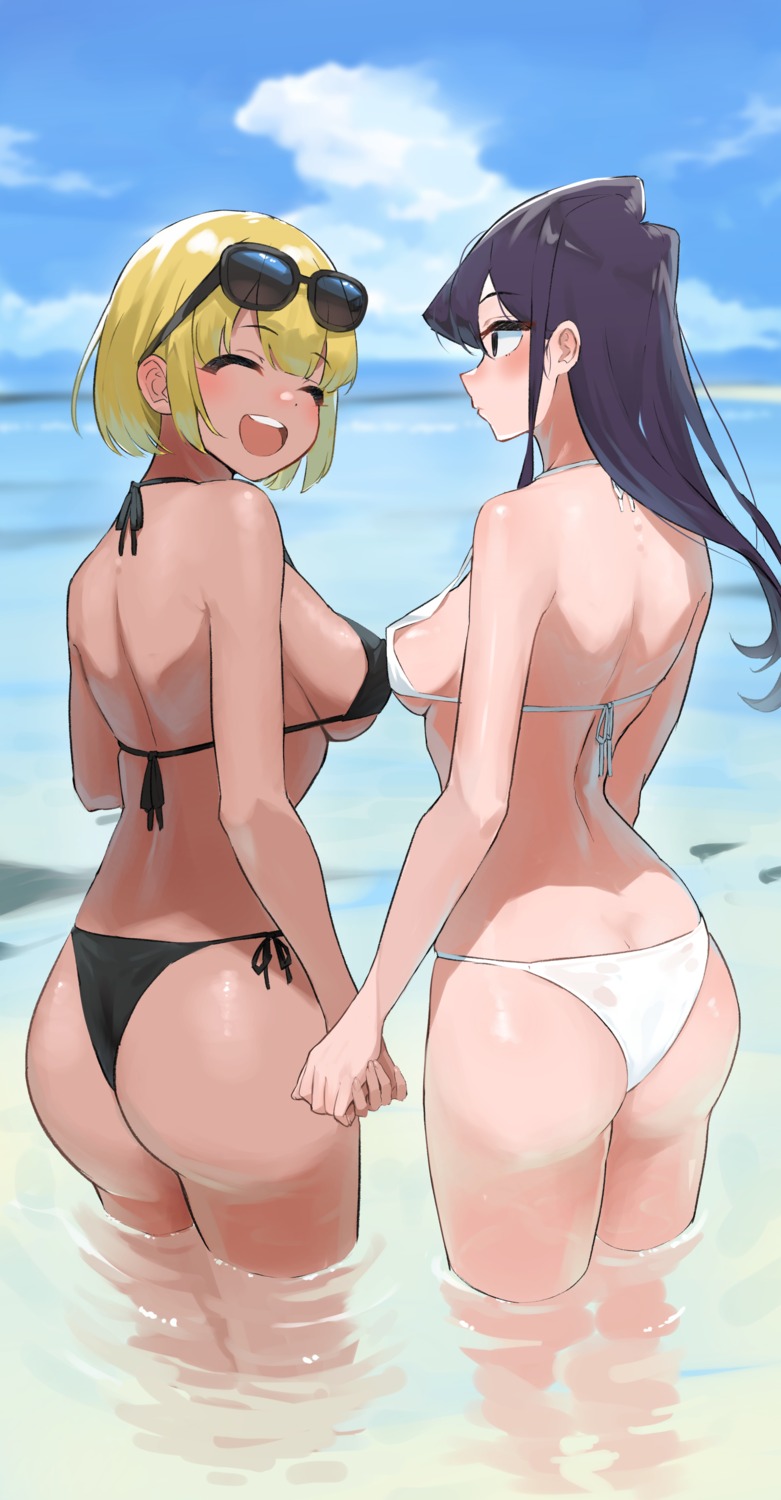 ass bathing bikini komi-san_wa_komyushou_desu. komi_shouko megane swimsuits takita_(takita3411) thong wet yuri