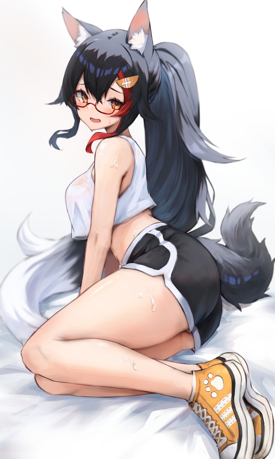 animal_ears hololive hololive_gamers inre_kemomimi megane ookami_mio tail