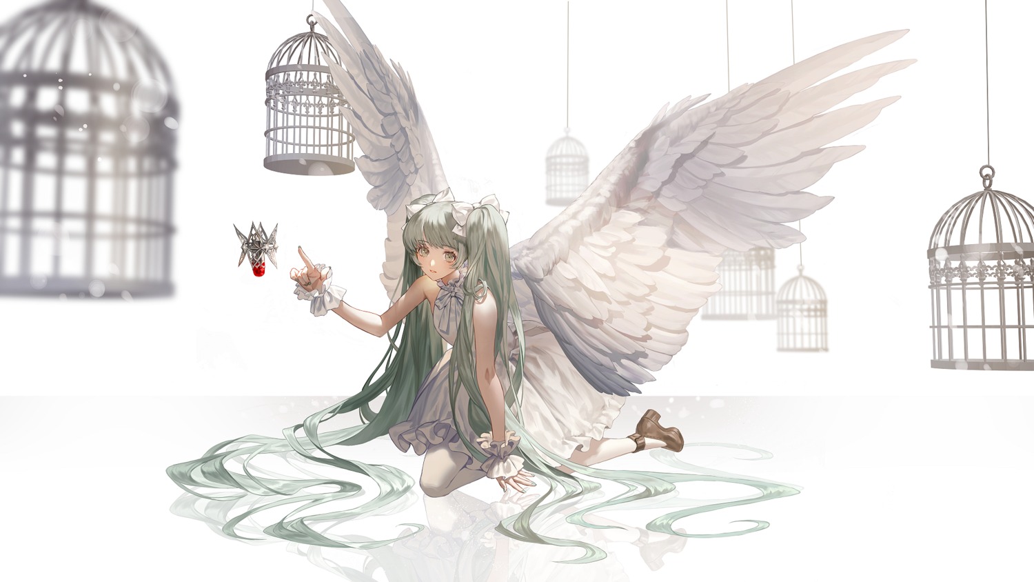dress fajyobore hatsune_miku heels vocaloid wings