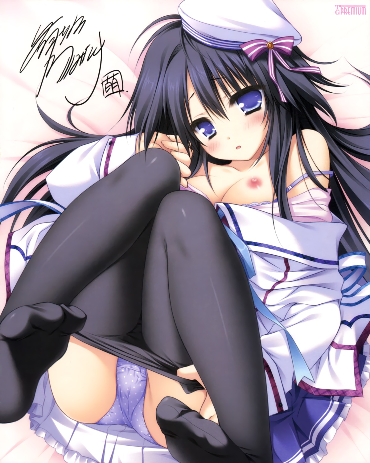 autographed breasts lump_of_sugar moekibara_fumitake nipples pantsu pantyhose sekai_to_sekai_no_mannaka_de shiratori_aira