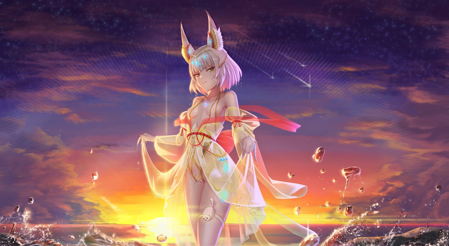 animal_ears dress garter kl4397 nipples niyah pussy see_through skirt_lift swimsuits wet xenoblade xenoblade_chronicles_3