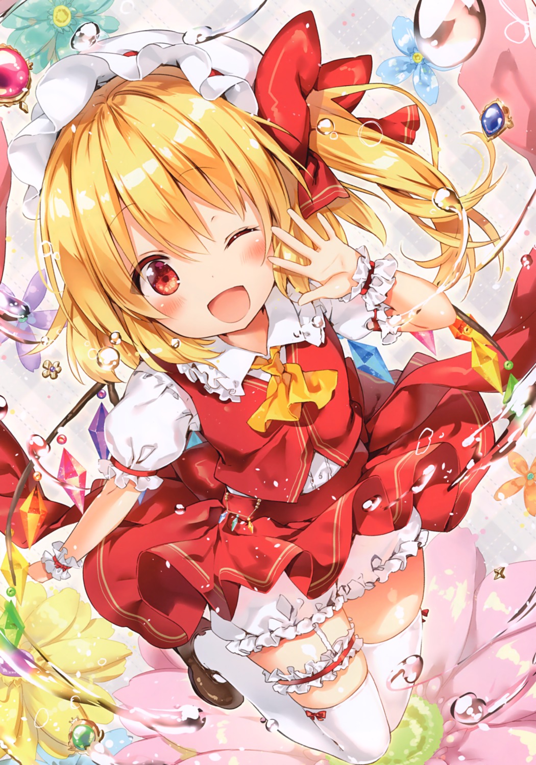 bloomers eterna flandre_scarlet garter riichu skirt_lift thighhighs touhou wings