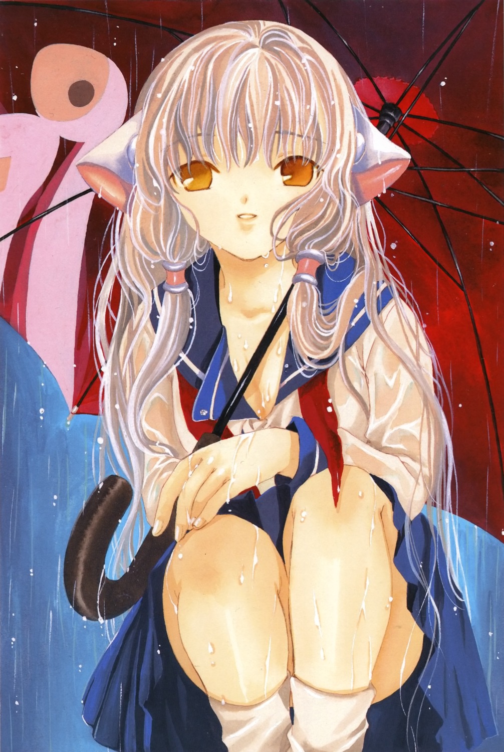 chii chobits clamp see_through seifuku wet_clothes