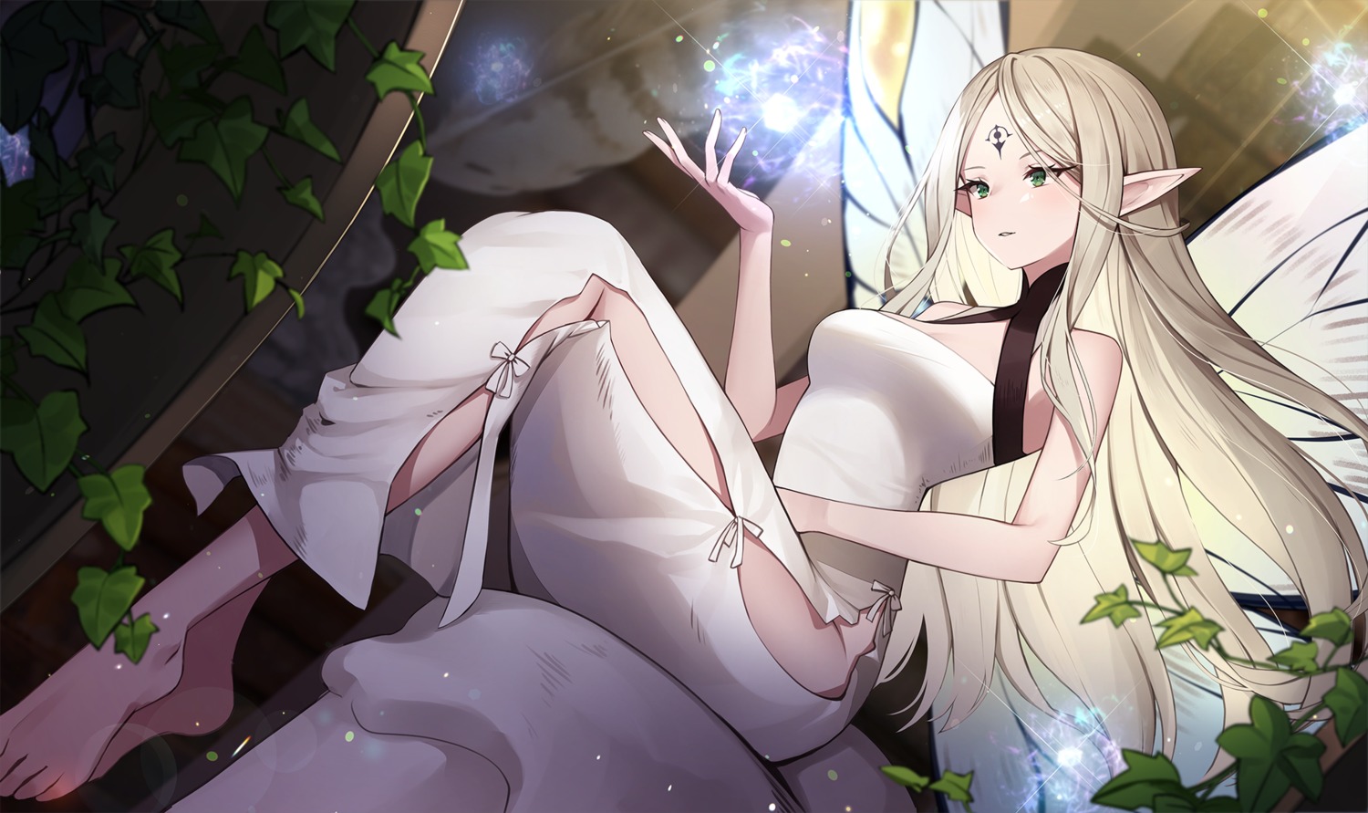 ankkoyom bravely_default dress fairy lumina_(bravely_default) pointy_ears tattoo wings