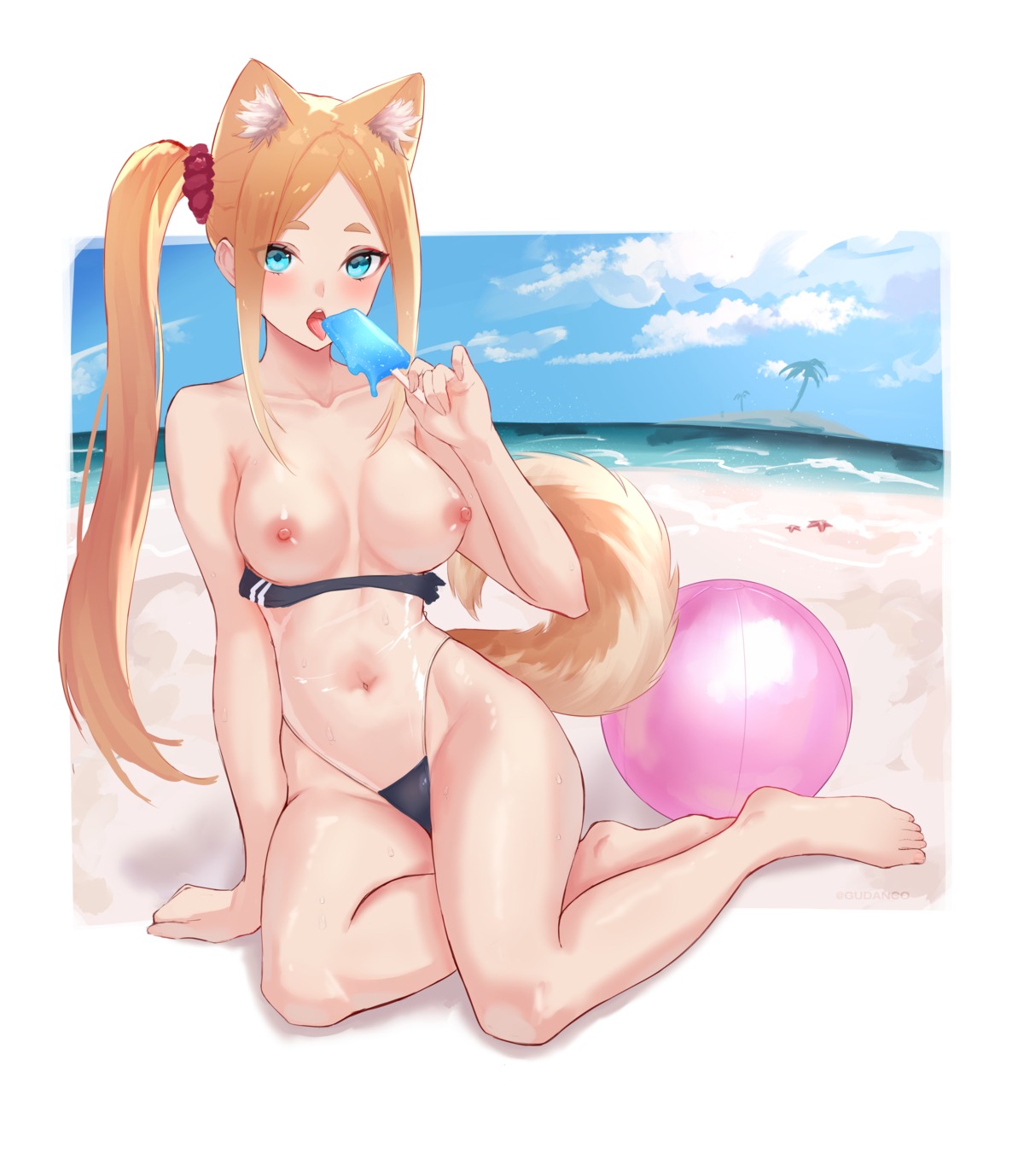 animal_ears breasts gudanco_(nyanmeowzer) inumimi nipples see_through swimsuits tail wet wet_clothes