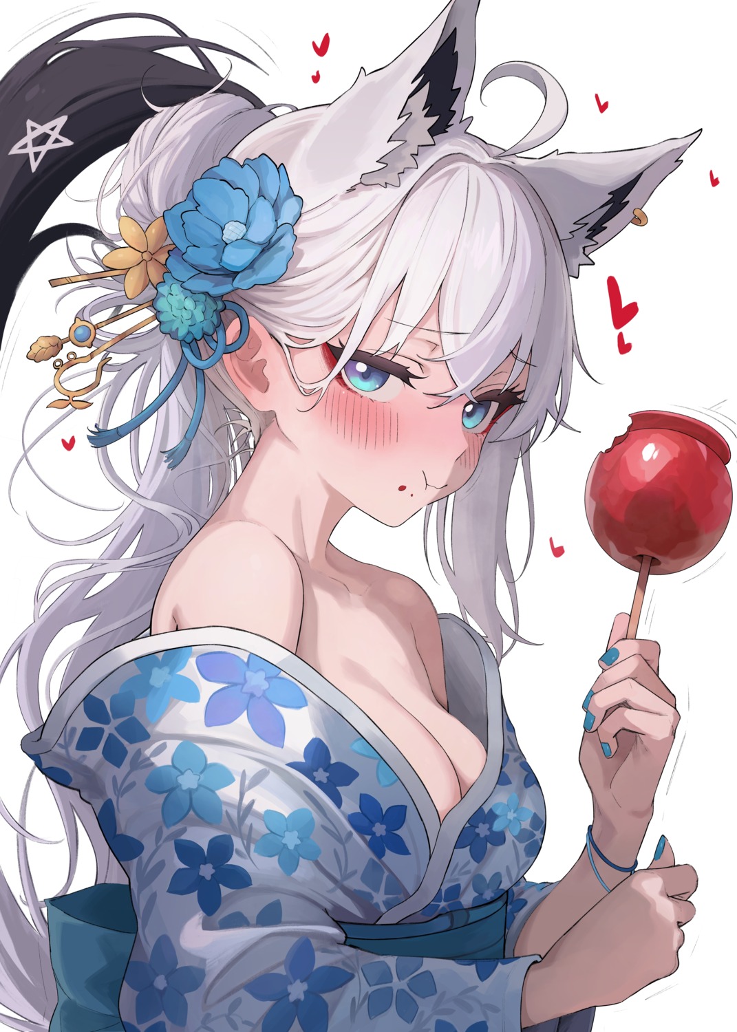 animal_ears hololive hololive_gamers kimono kitsune no_bra open_shirt shirakami_fubuki shiroi_yoru tail