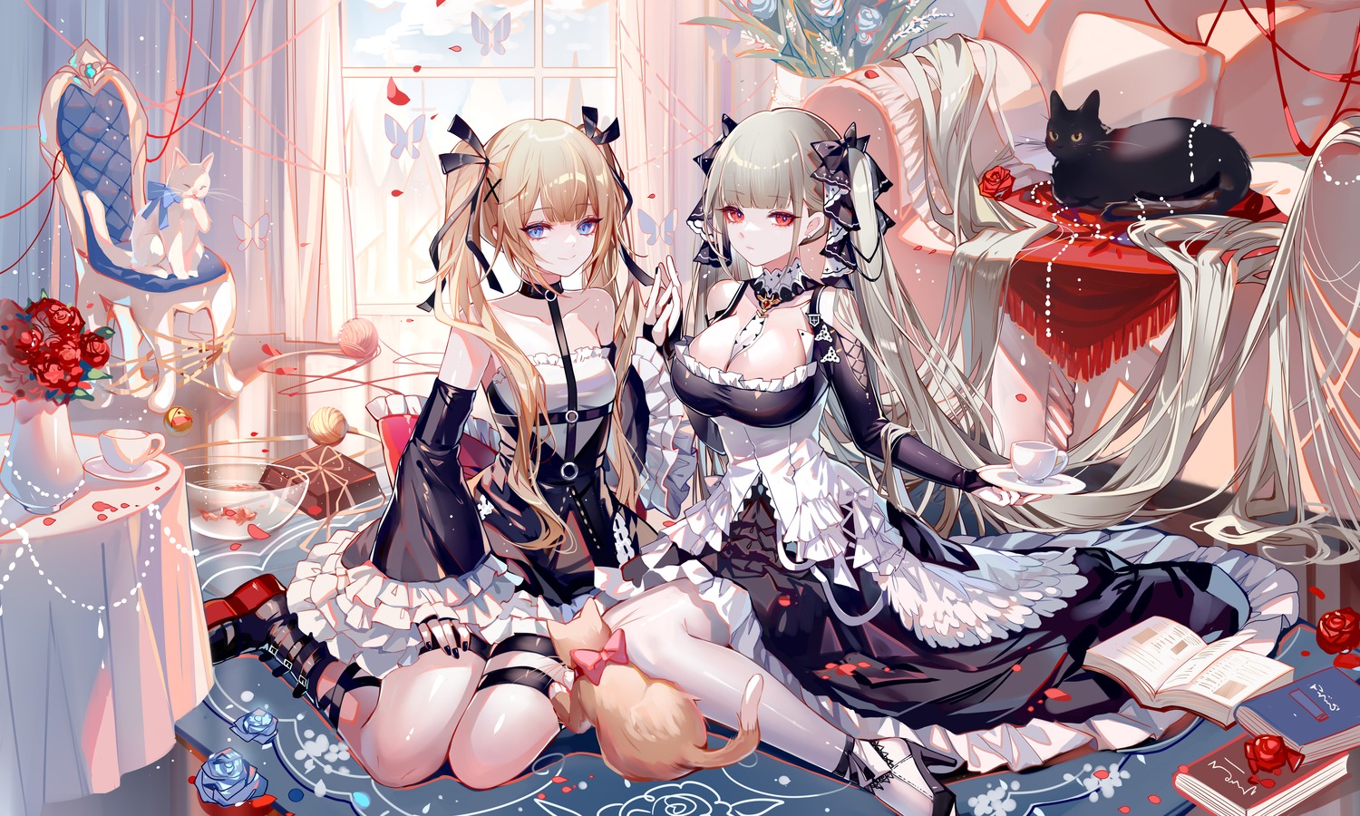 azur_lane dead_or_alive dress formidable_(azur_lane) garter gothic_lolita heels lolita_fashion marie_rose neko no_bra sheya