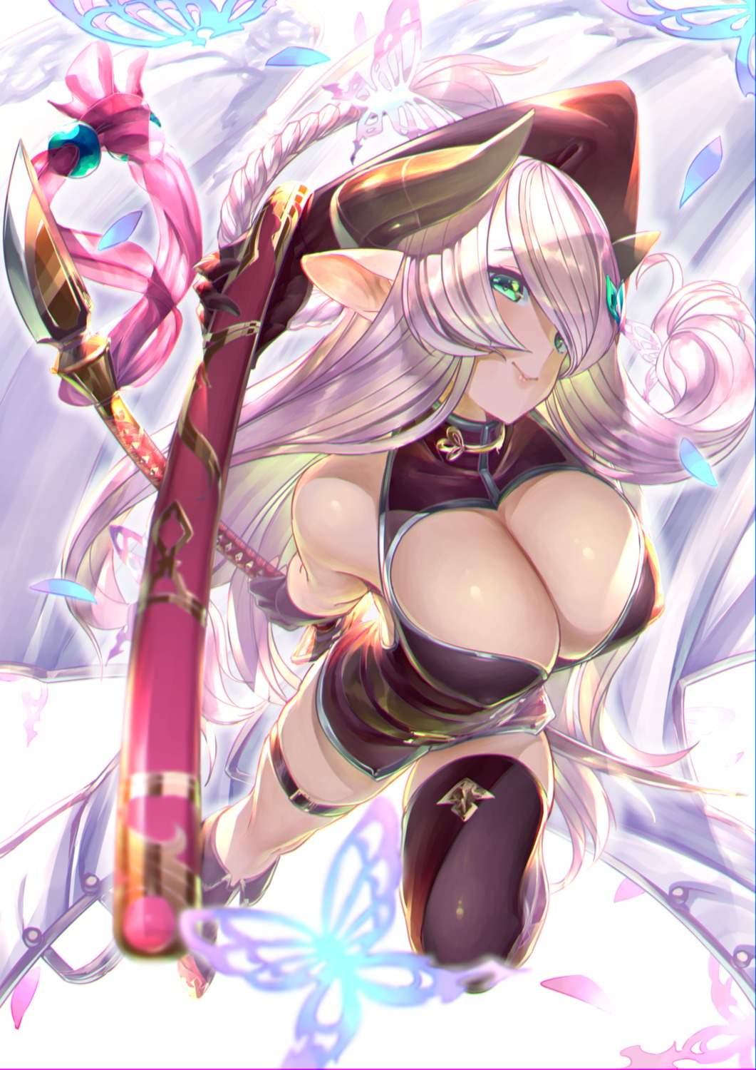 cleavage garter granblue_fantasy kawarage narumeia_(granblue_fantasy) pointy_ears sword thighhighs weapon