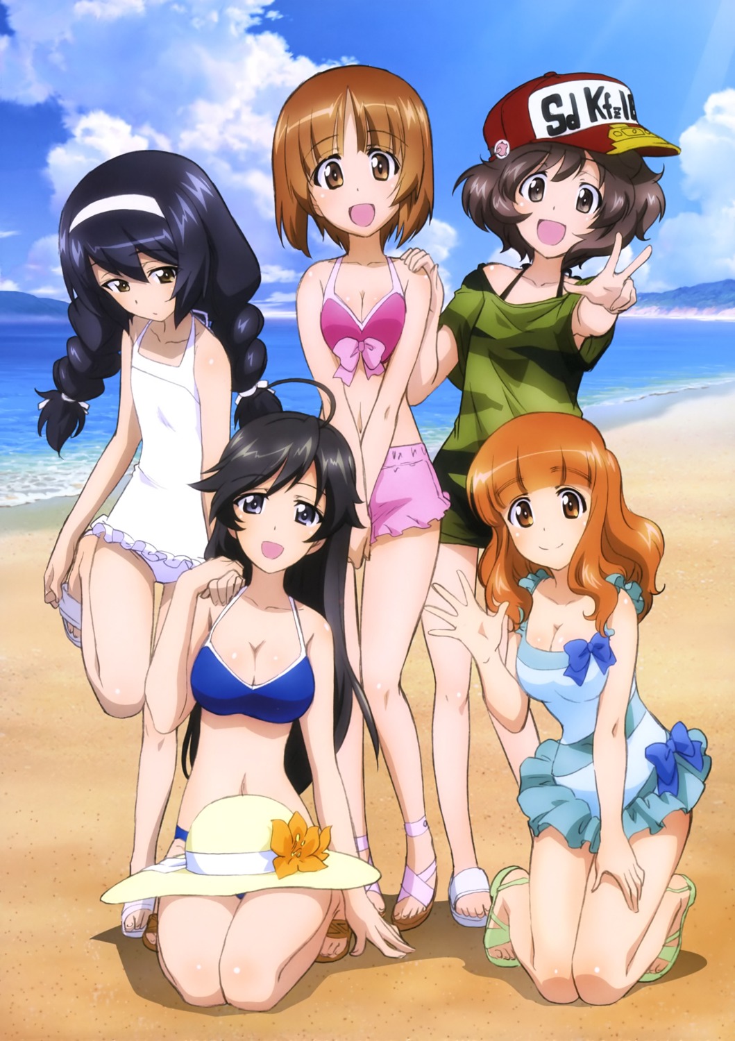 akiyama_yukari bikini cleavage girls_und_panzer isuzu_hana nishizumi_miho reizei_mako sugimoto_isao swimsuits takebe_saori