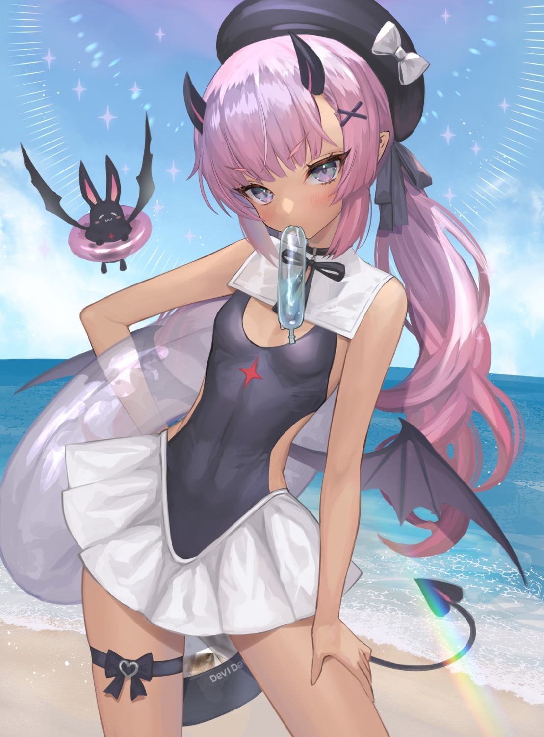 hitowa horns pointy_ears swimsuits tail wings