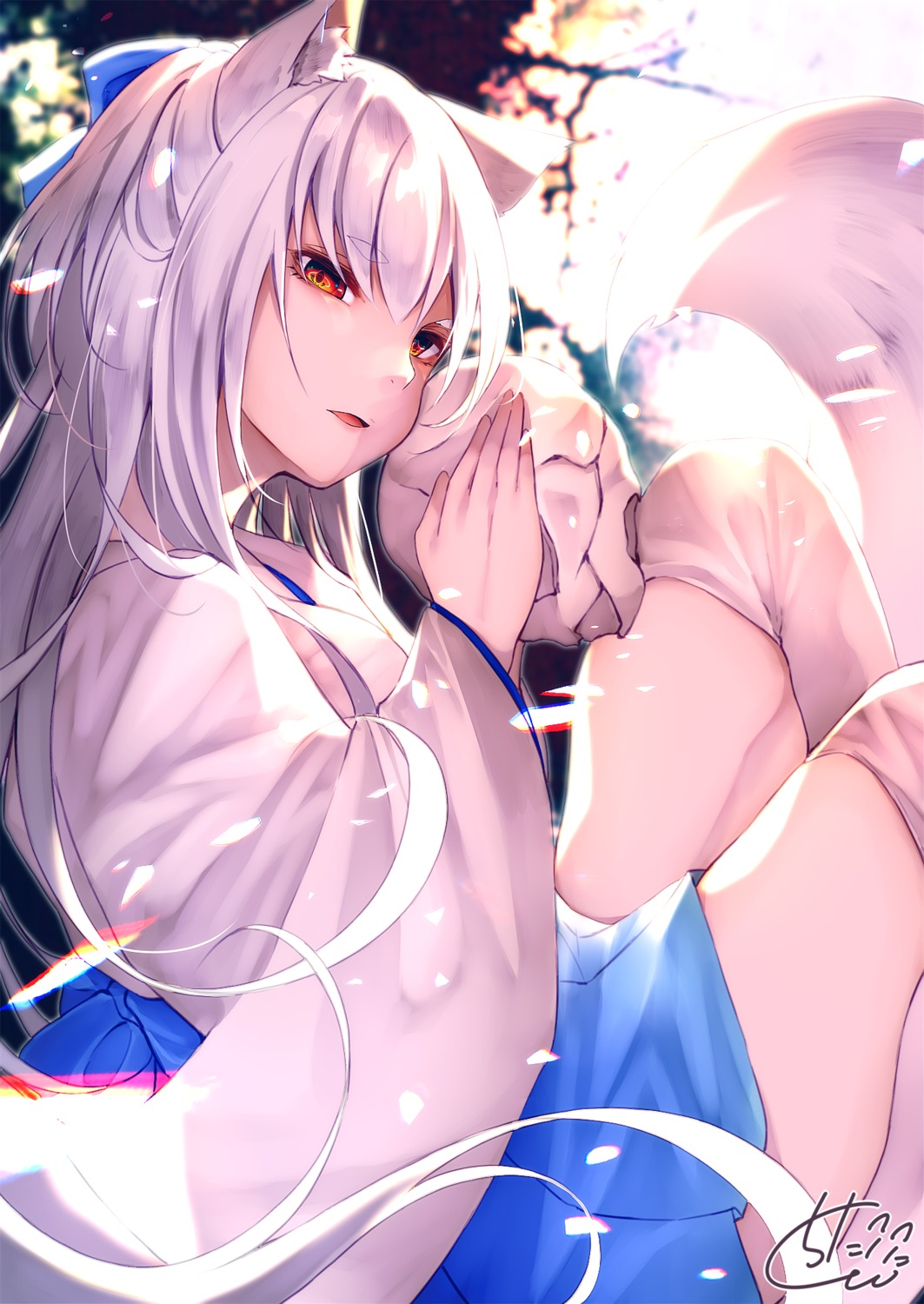 animal_ears chita_(ketchup) japanese_clothes kitsune tail thighhighs