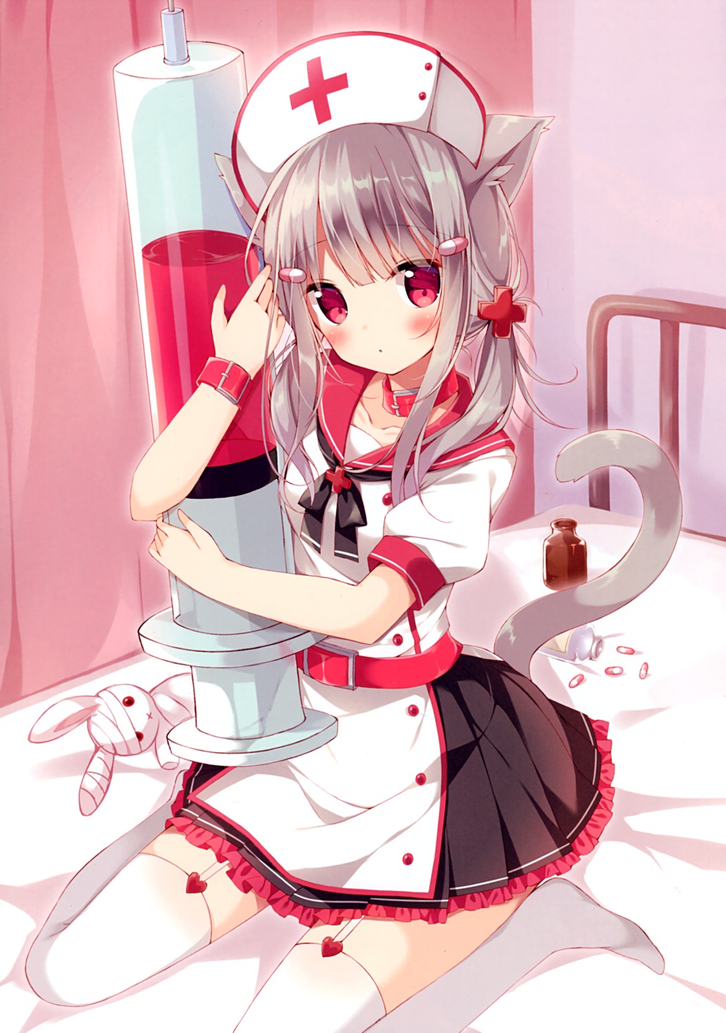 animal_ears hoshi nekomimi nurse seifuku stockings tail thighhighs usagigo