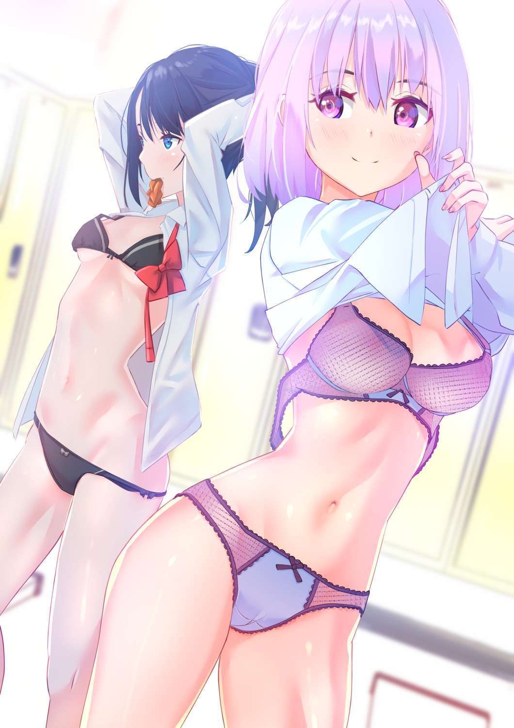 bra cameltoe open_shirt pantsu seifuku shinjou_akane shirt_lift ssss.gridman sydus takarada_rikka undressing