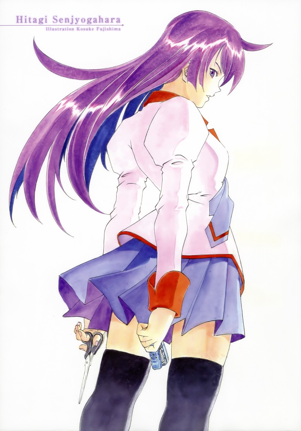 bakemonogatari fujishima_kousuke monogatari_(series) seifuku senjougahara_hitagi thighhighs