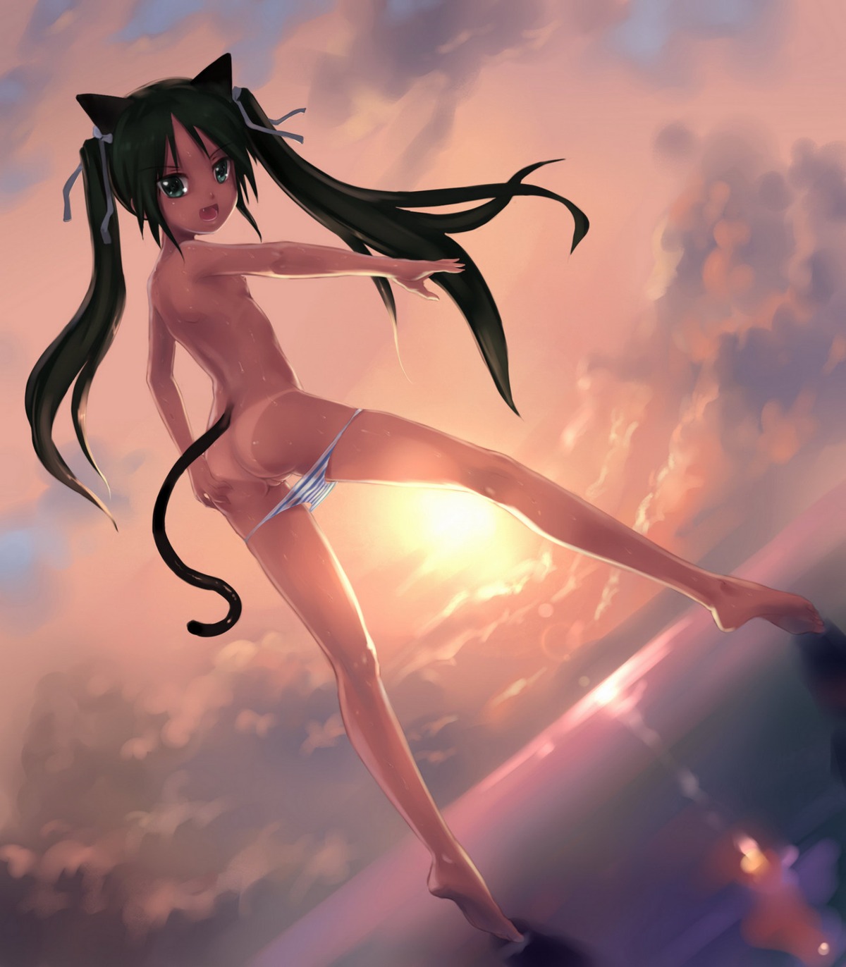 animal_ears ass ass_grab francesca_lucchini loli nipples observerz pantsu panty_pull pussy shimapan strike_witches tail tan_lines topless wet