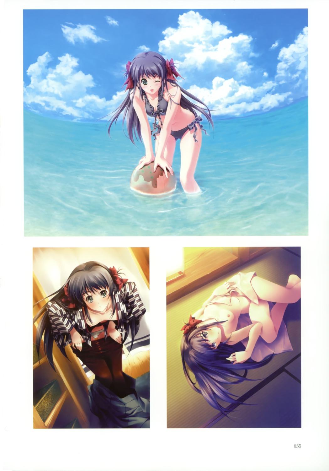 bikini cartagra kouzuki_kazuna naked nipples no_bra open_shirt pantsu pantyhose sugina_miki swimsuits towel undressing