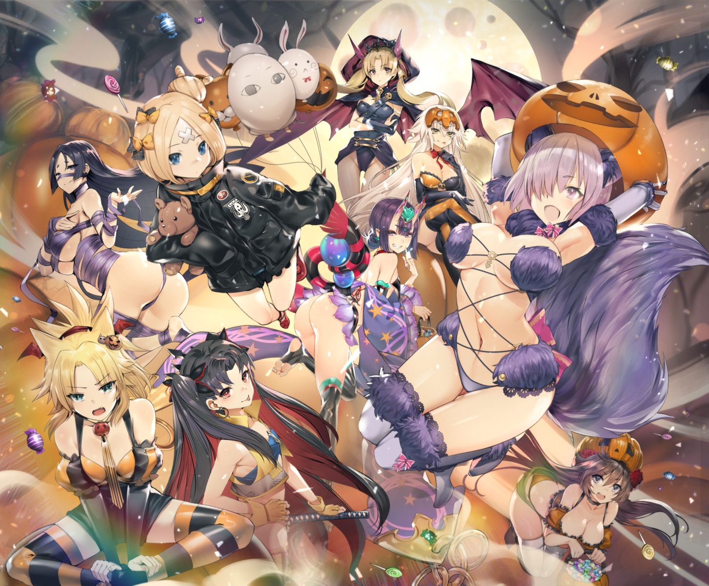 abigail_williams_(fate) animal_ears ass bandaid bondage breast_hold cleavage ereshkigal_(fate/grand_order) fate/grand_order halloween horns ishtar_(fate/grand_order) japanese_clothes jeanne_d'arc jeanne_d'arc_(alter)_(fate) mash_kyrielight mata_hari_(fate/grand_order) minamoto_no_raikou_(fate/grand_order) mordred_(fate) naked_ribbon no_bra open_shirt pantsu pointy_ears shuten_douji_(fate/grand_order) space_ishtar_(fate) sword tail teddy_(khanshin) thighhighs thong wings