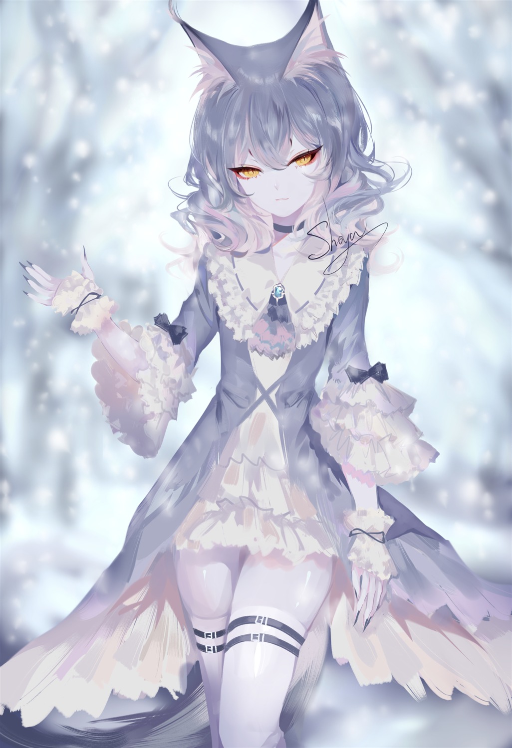 animal_ears dress garter sheya tail thighhighs