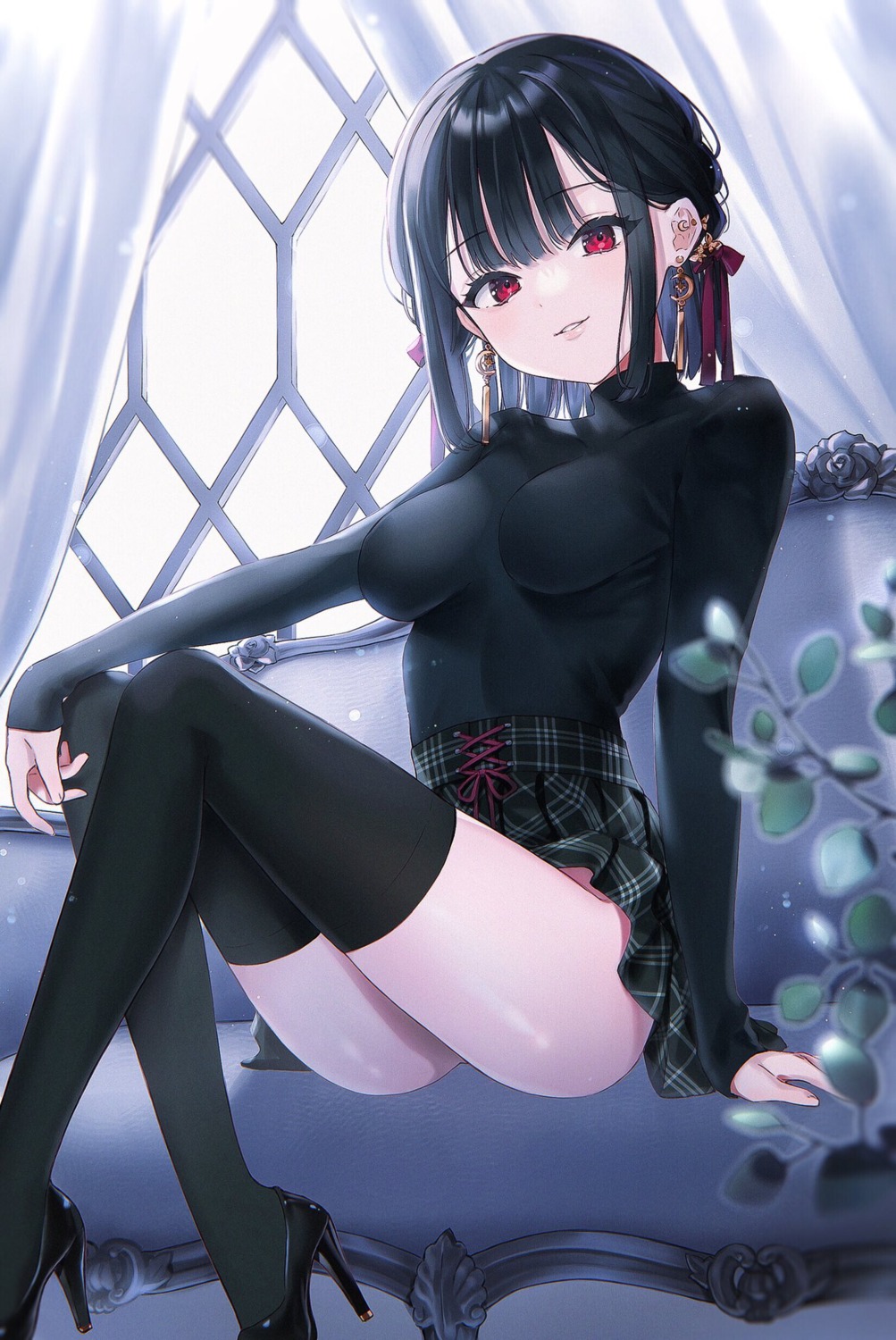 heels nekoyashiki_pushio skirt_lift thighhighs