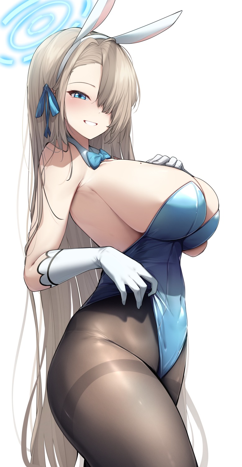 animal_ears blue_archive bunny_ears bunny_girl ddangbi halo ichinose_asuna no_bra pantyhose